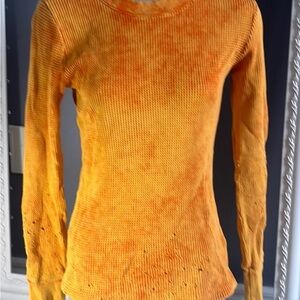 Cotton Citizen Distressed Long Sleeve Waffle Tee in Marigold